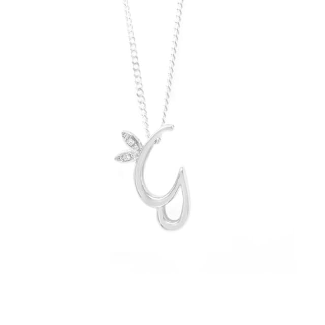 Say It With Winged Diamond Initial Necklace - Sterling Silver - G/18" Size: 18" Silver Unisex 18"