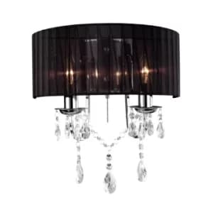Olivia Wall Lamp Switched with Black Shade 2 Light Polished Chrome, Crystal