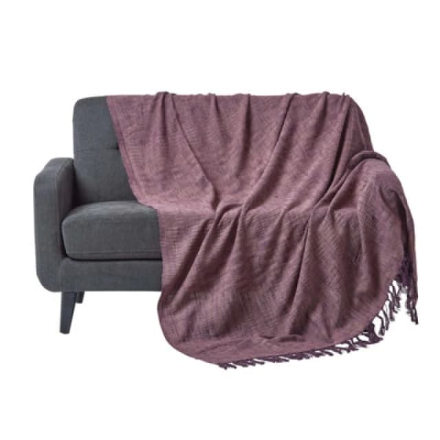 Homescapes Nirvana Slub Cotton Mauve Throw, 150 X 200 Cm