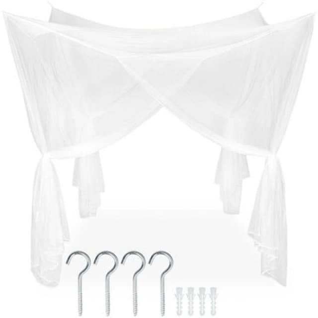 Tectake Mosquito Net - For Single And Double Beds, Good Air Circulation, Fine Mesh - White