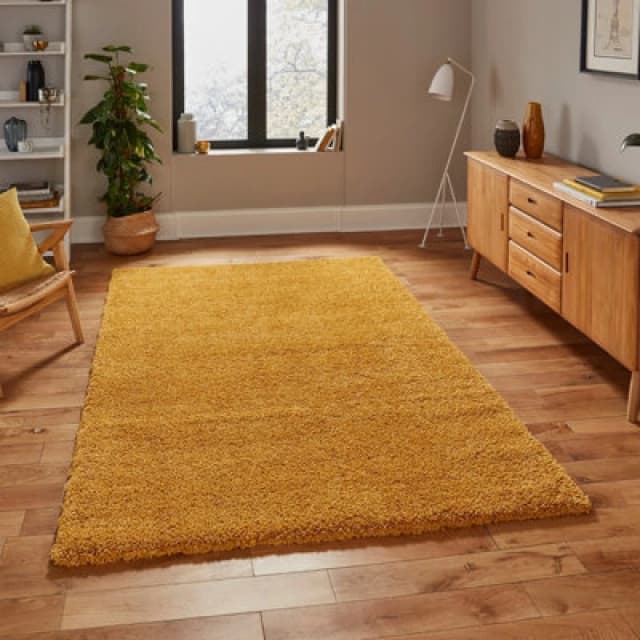 (80x150cm) Sierra 9000 Shaggy Rugs in Yellow Dense Soft Polypropylene Mats