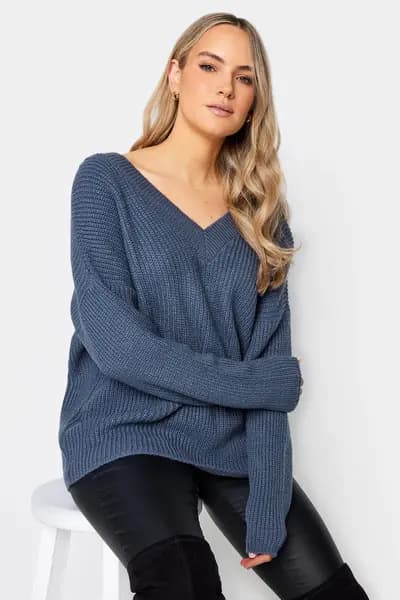 Long Tall Sally Tall V-Neck Jumper Blue