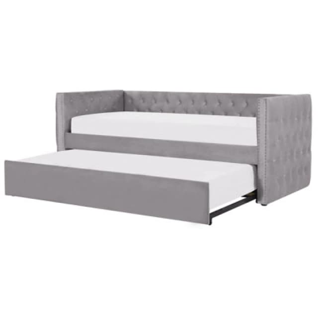 Beliani Trundle Bed Velvet Gassin 90 X 200 Cm (Eu Single) Grey