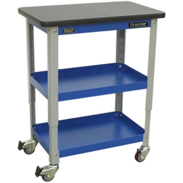Loops 3 Level Industrial Workshop Trolley - 300kg Capacity - Adjustable Height Multi