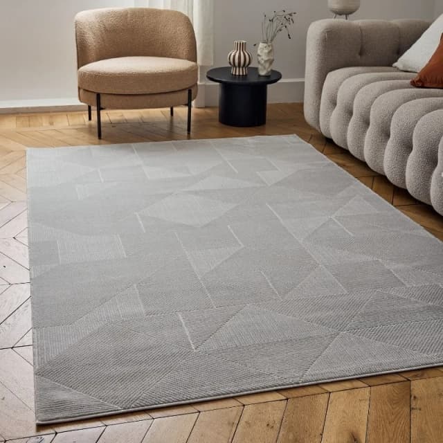 THE RUGS Carmel Modern Area Rugs & Runners Geometric Design Soft Pile in Grey Size: 80cm x 300cm Grey Unisex 80cm x 300 cm