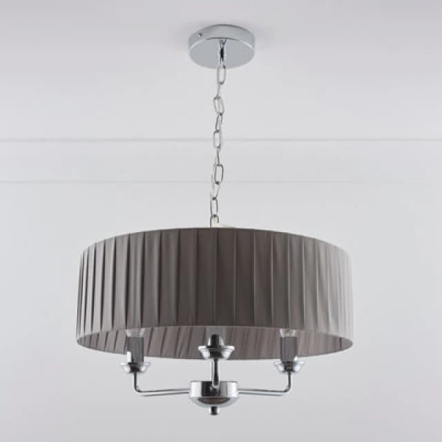 K LIVING Giulia 3 Light Chrome Chandelier and Grey Shade Grey