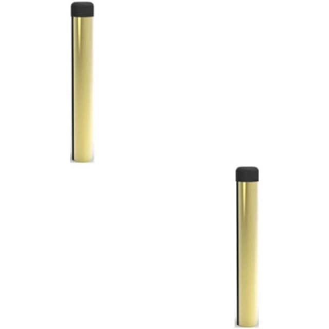 Loops 2x Rubber Tipped Wall mounted Doorstop Cylinder 71 x 16mm Polished Brass Metallics