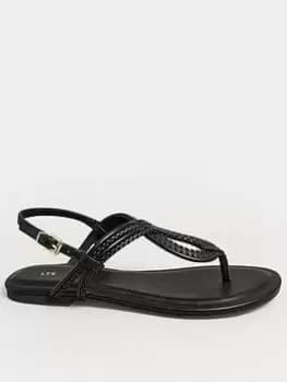 Long Tall Sally Tbar Swirly Flat Sandal - Black, Size 8, Women