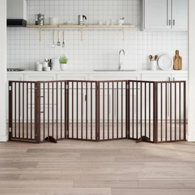 vidaXL Dog Gate with Door Foldable 6 Panels Brown 300cm Poplar Wood, Brown 352199