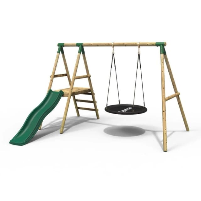 Rebo Wooden Swing Set with Slide - Rosetta Green