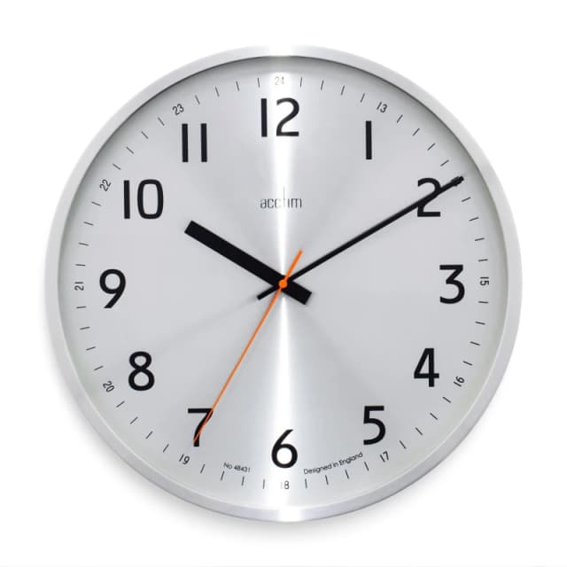 Acctim Klar Wall Clock Non-Ticking Sweep Metal Case 12/24 Dial Quartz Brushed Metal 40cm Metallic Silver