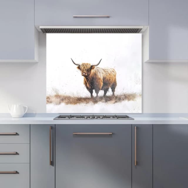 Warren Reed - Designer Highland Cow Watercolour Kitchen Splashback in Brown Size: 900mm x 750mm Brown Unisex 900mm x 750mm