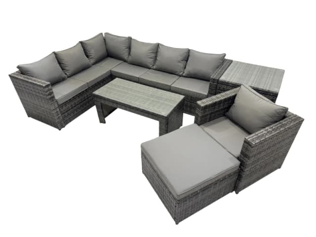 Fimous 6 Pieces Garden Furniture Corner Sofa Set & Big Footstool Side Table in Dark Grey Dark Grey Unisex