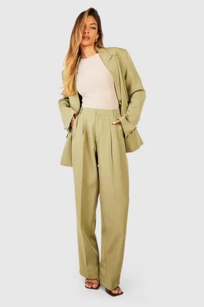 Pleat Front Straight Leg Tailored Trousers