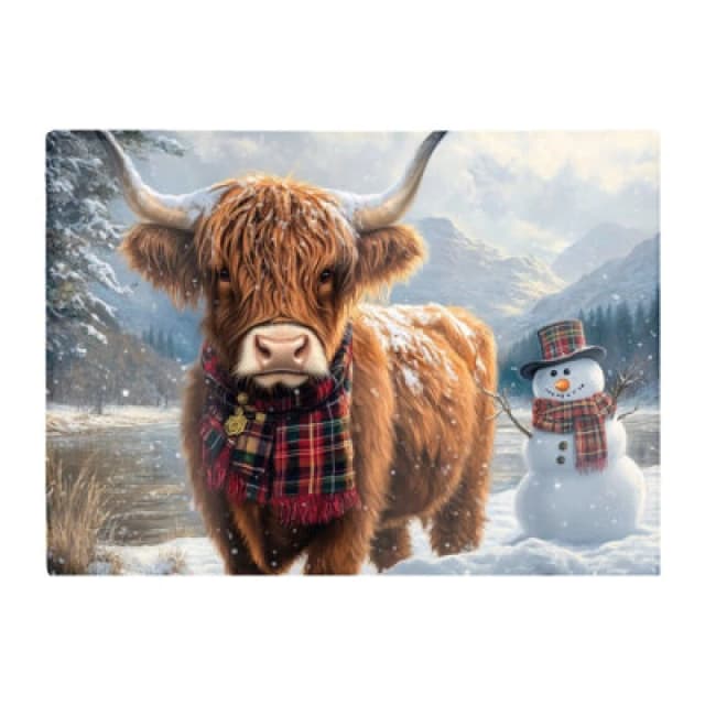 Warren Reed Designer Highland Cow And A Snowman Chopping Board