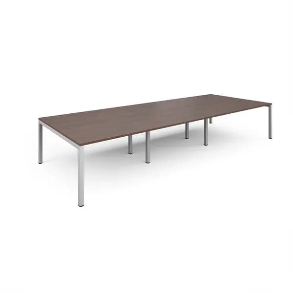 Connex Triple Back to Back Office Desk - 4200mm x 1600mm - White - Walnut