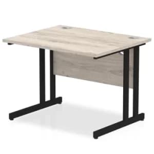 Impulse 1000 x 800mm Straight Desk Grey Oak Top Black Cantilever Leg