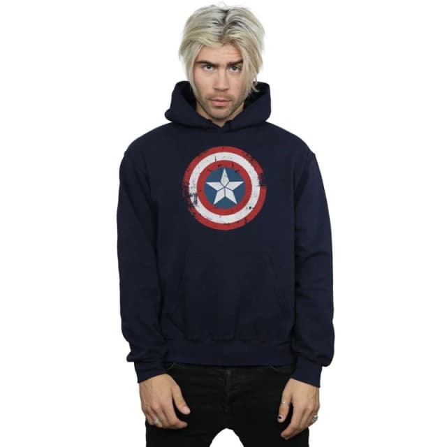 Marvel Marvel Men Captain America Civil War Distressed Shield Hoodie in Navy Size: Small Navy S Male 5057981030033