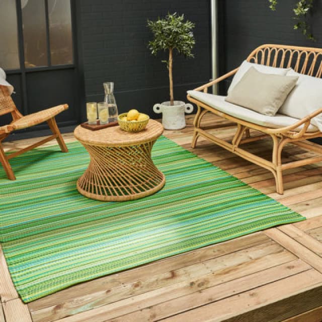 THE RUGS Waterproof Plastic Outdoor Rugs for Garden Patio Balcony Camping - Striped - Rainbow 1020 Green Size: 150cm x 220cm Green Unisex 150cm x