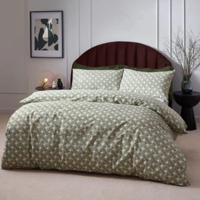 HOEM Hoem Alexa Abstract Geometric Cotton Rich Duvet Cover Set, Super King, Green