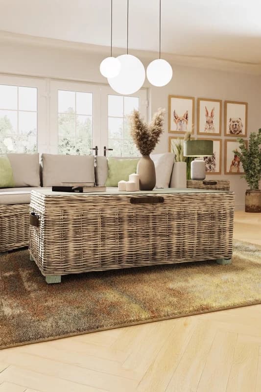 FWStyle FWStyle Ready Assembled Lift Up Storage Coffee Table Kubu Rattan Greywash Pine in Natural Natural One Size Unisex 5056413123251