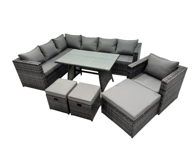 Fimous 10-seater Outdoor PE Rattan Sofa Set with with Chair 3 Stools in Dark Grey Dark Grey Unisex