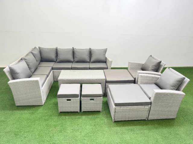 Fimous Outdoor 12 Seater Corner Sofa Sets with Chair 4 Stools Light Grey Light Grey Unisex