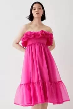 Ruffle Top Organza Midi Dress