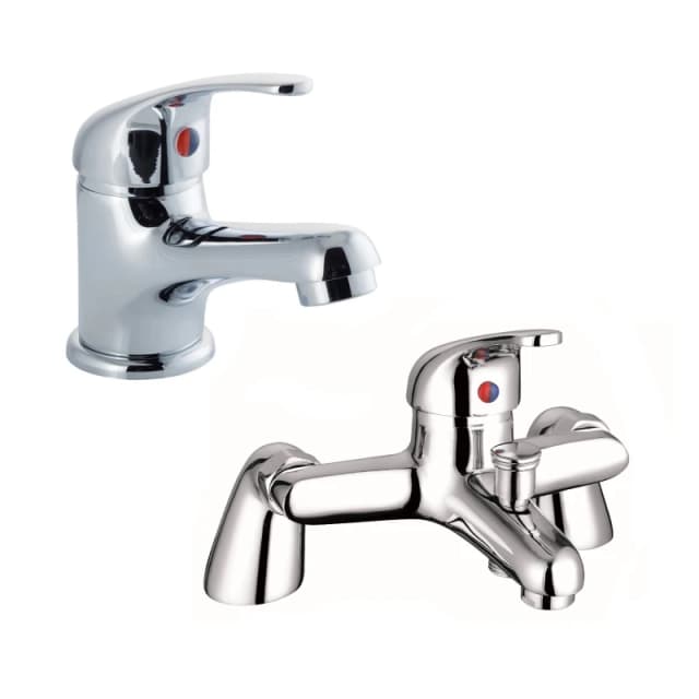 Balterley Mono Basin Mixer Tap & Bath Shower Mixer Tap with Kit Set - Chrome in Silver Silver Unisex