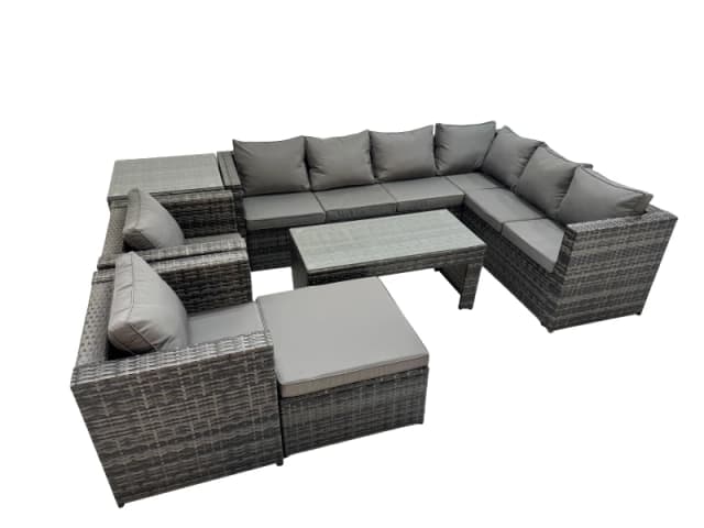 Fimous Garden Furniture Set with 2 Chair Big Stool Side Table Dark Grey Mixed Dark Grey Unisex