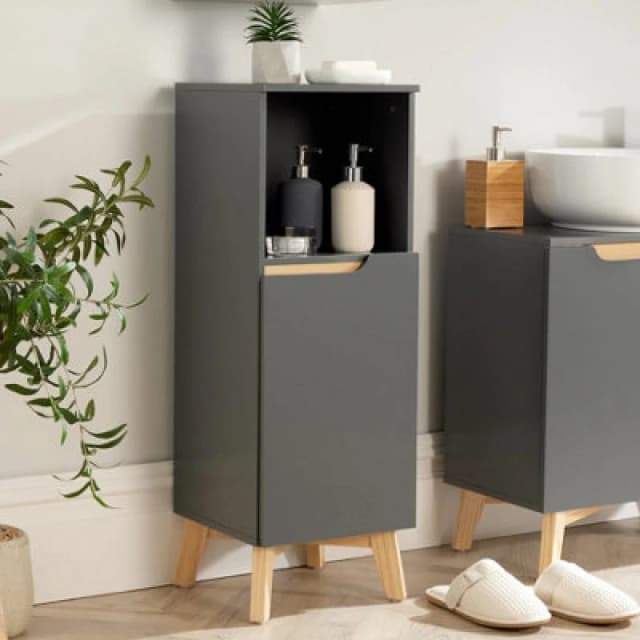 Home Source Florence 1 Door Bathroom Floor Cabinet Storage Unit Grey