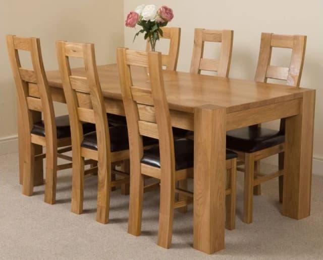 Thats Furniture Kuba 180 x 90cm Chunky Oak Dining Table & 6 Yale Chairs in Brown Brown Unisex 180 x 90 cm