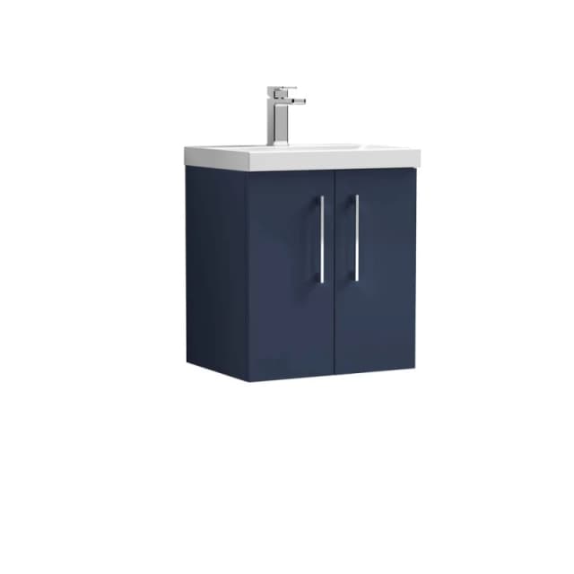 Balterley Contemporary Bathroom Wall Hung 2 Soft-Close Door Vanity Unit & Mid-Edge Ceramic Basin, Midnight Blue, 500 mm in Blue Blue Unisex