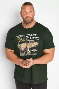 Dark Green 'West Coast' Retro Style T-Shirt