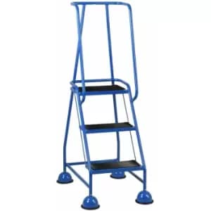 3 Tread Mobile Warehouse Steps blue 1.43m Portable Safety Ladder & Wheels