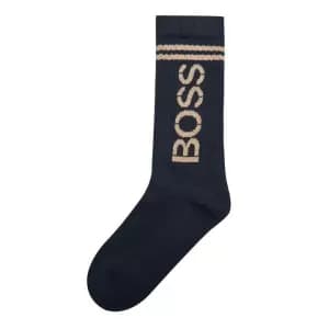 Hugo Boss QS Rib Shine Logo Crew Socks Navy