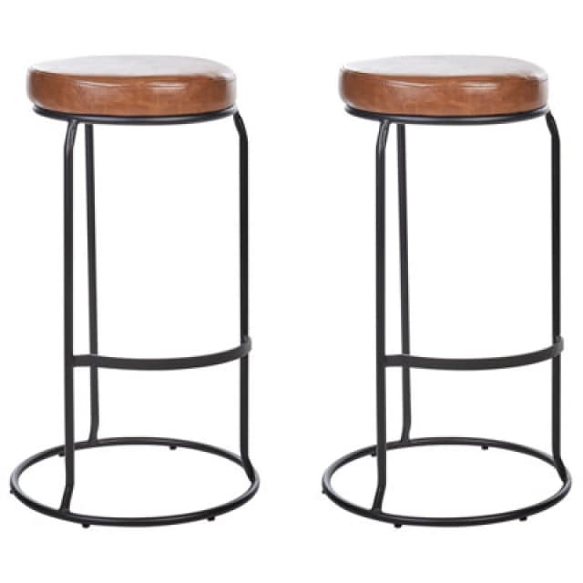 Beliani Set Of 2 Bar Stools Milroy Faux Leather Brown