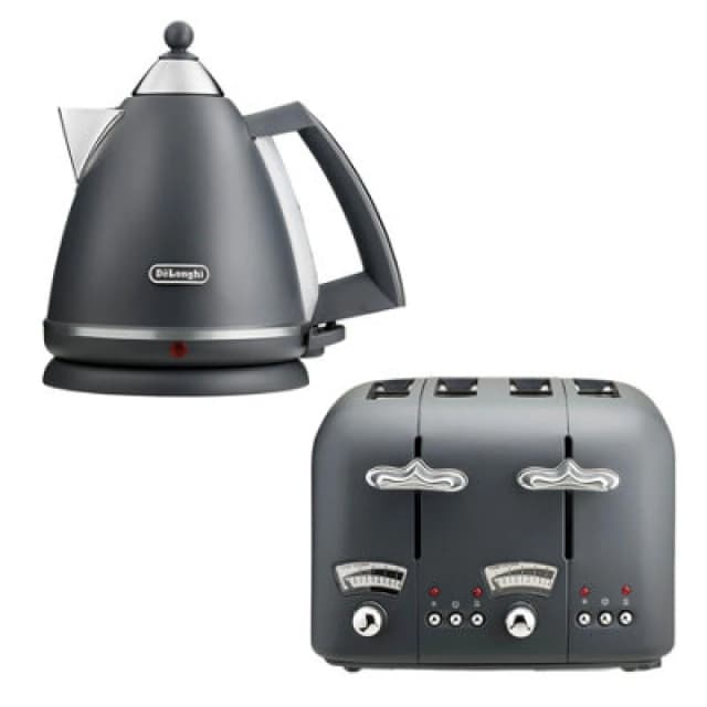 DeLonghi Argento 1.7L Kettle & 4 Slice Toaster Set, Grey - DeLonghi DLPK5