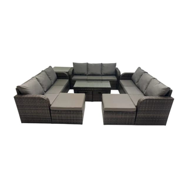 Fimous Rattan Garden Outdoor Furniture Set with Side Table 4 Footstools in Dark Grey Dark Grey Unisex