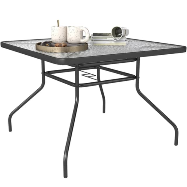 Outsunny Square Patio Table, Glass Top Garden Dining Table 100 x 100cm, Black 84B-661V01BK