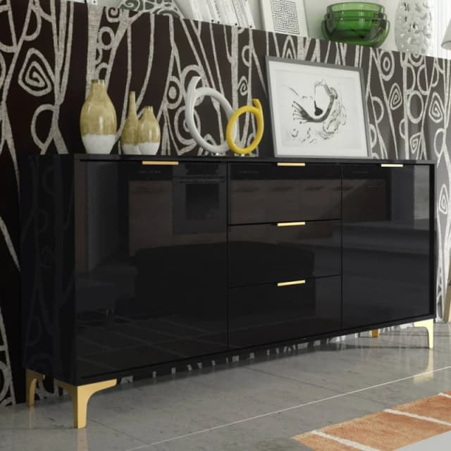 Creative Furniture Goldline Gloss Sideboard 140cm - Glossy Black Unisex