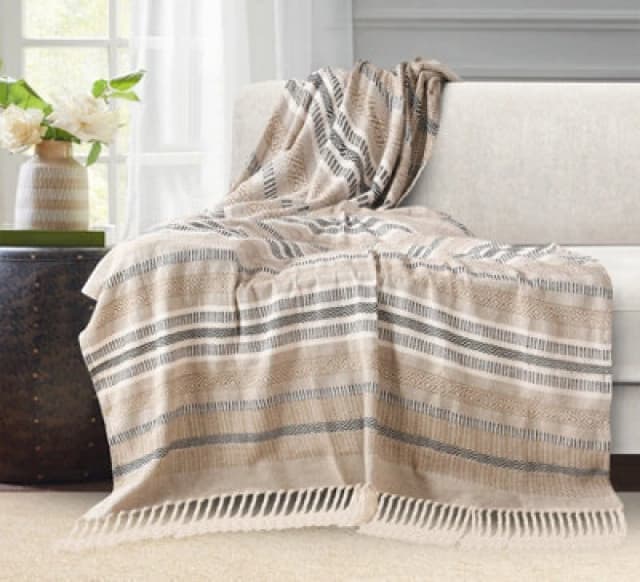 Velosso Zigzag Throw Multicoloured Aztec Design With Tassels, Soft Acrylic Blanket For Bed, Sofa Or Armchair, 70Cm X 100Cm - Beige