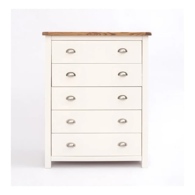 Cabinet Bits Lovere 5 Drawer Chest of Drawers Chrome Cup Handle in Off-White Off-White Unisex