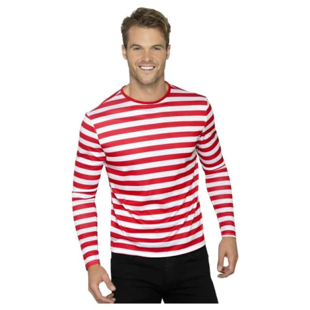 Smiffys Mens Striped Long-Sleeved T-Shirt in Red Size: Small Red Male S