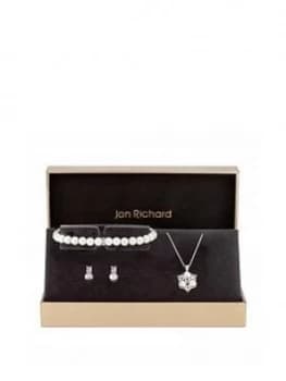Jon Richard Silver Plated Clear Crystal Pearl And Crystal Cluster Trio - Gift Boxed