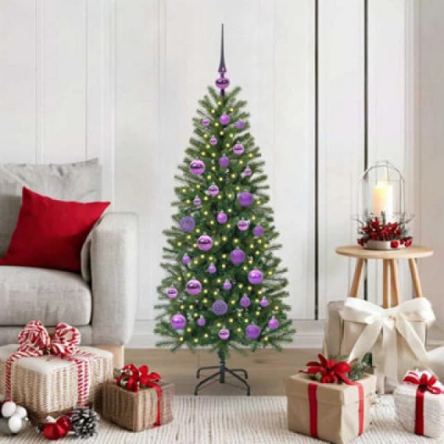 vidaXL Artificial Christmas Tree with 150 LEDs, Lilac Balls Green 120 x 75cm PE and PVC, Green 3397334
