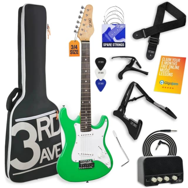 3rd Avenue three quarter Size Electric Guitar Pack with Amp Green unisex 3/4 Size