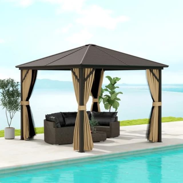 Outsunny 3x3(m) Hardtop Gazebo Outdoor Shelter with Aluminium Frame Brown
