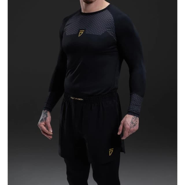 Gym King GK Fight Division Long Sleeve Rash Guard Top Mens Black unisex Small