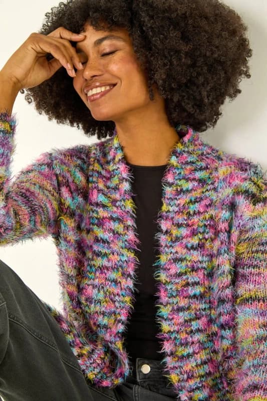 Roman Fluffy Longline Cosy Cardigan Purple